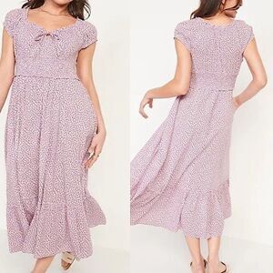 Old Navy Smocke fairy boho lavender Floral Maxi Dress baby doll flounce plus XXL